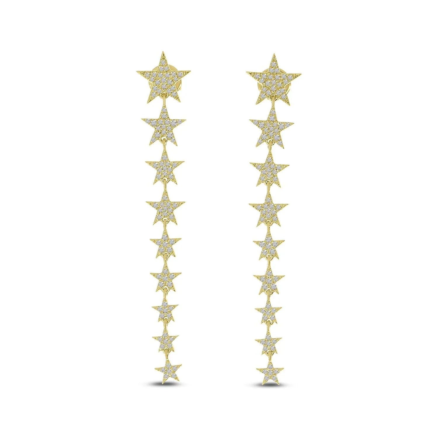 14K Yellow Gold Diamond Star Long Earrings