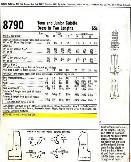 1960s MOD Front Zip Culotte Culottes Pattern McCALLS 8790 Easy To Sew Bust 34 Vintage Sewing Pattern UNCUT