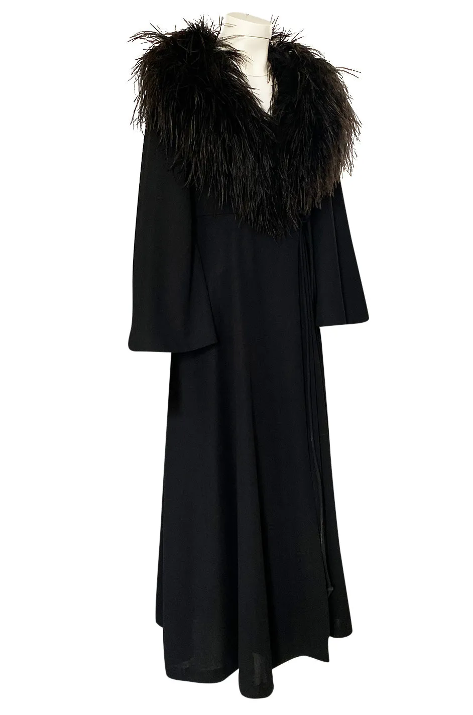 1970s Leo Narducci for Dorian Black Feather Wrap Dress or Evening Coat