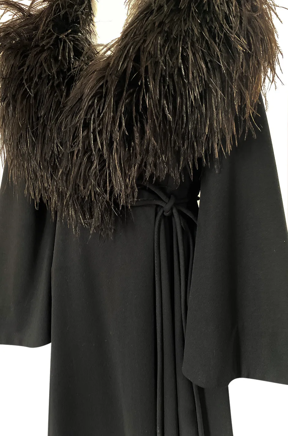 1970s Leo Narducci for Dorian Black Feather Wrap Dress or Evening Coat