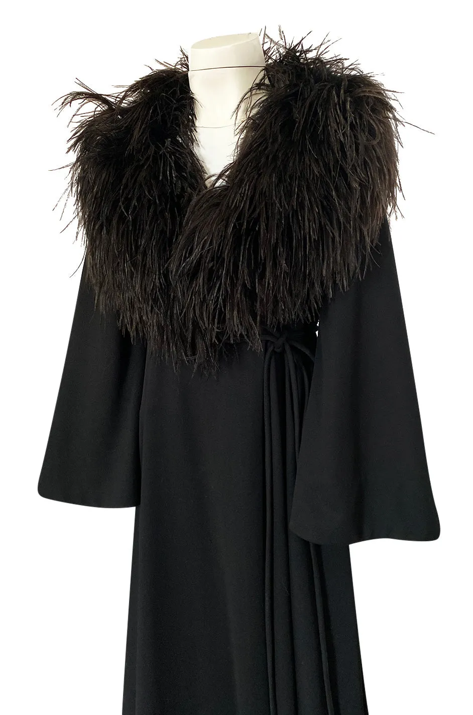 1970s Leo Narducci for Dorian Black Feather Wrap Dress or Evening Coat