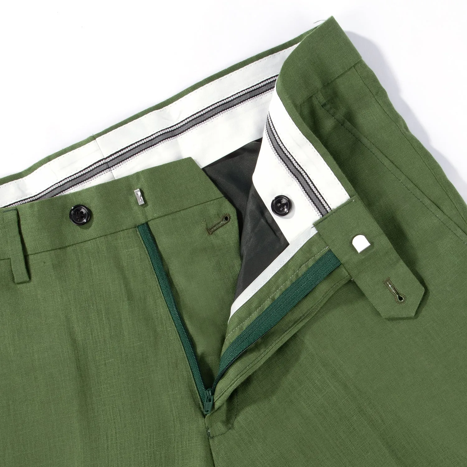 1PA1 Men's 100% Linen Green Jacket Trousers 2-Pieces Suit Set