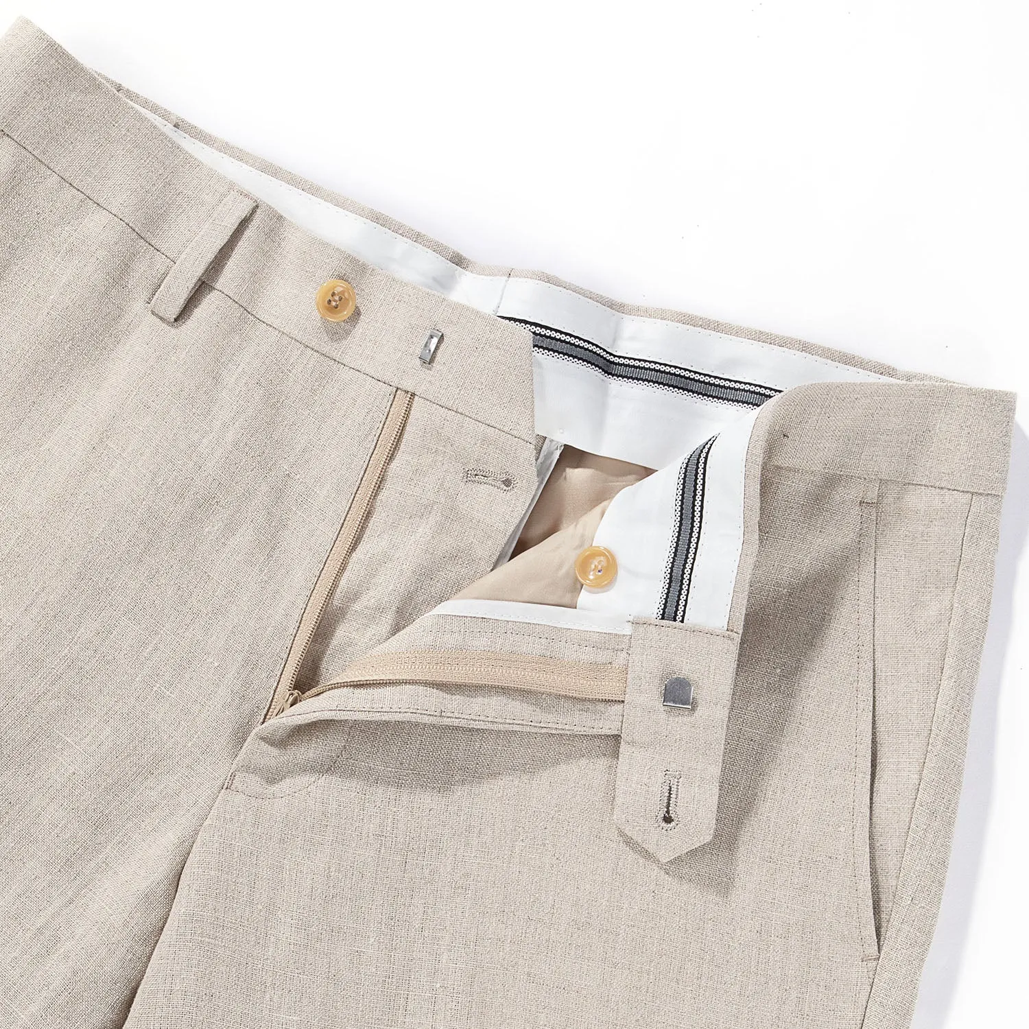 1PA1 Men's 100% Linen Khaki Jacket Trousers 2-Pieces Suit Set