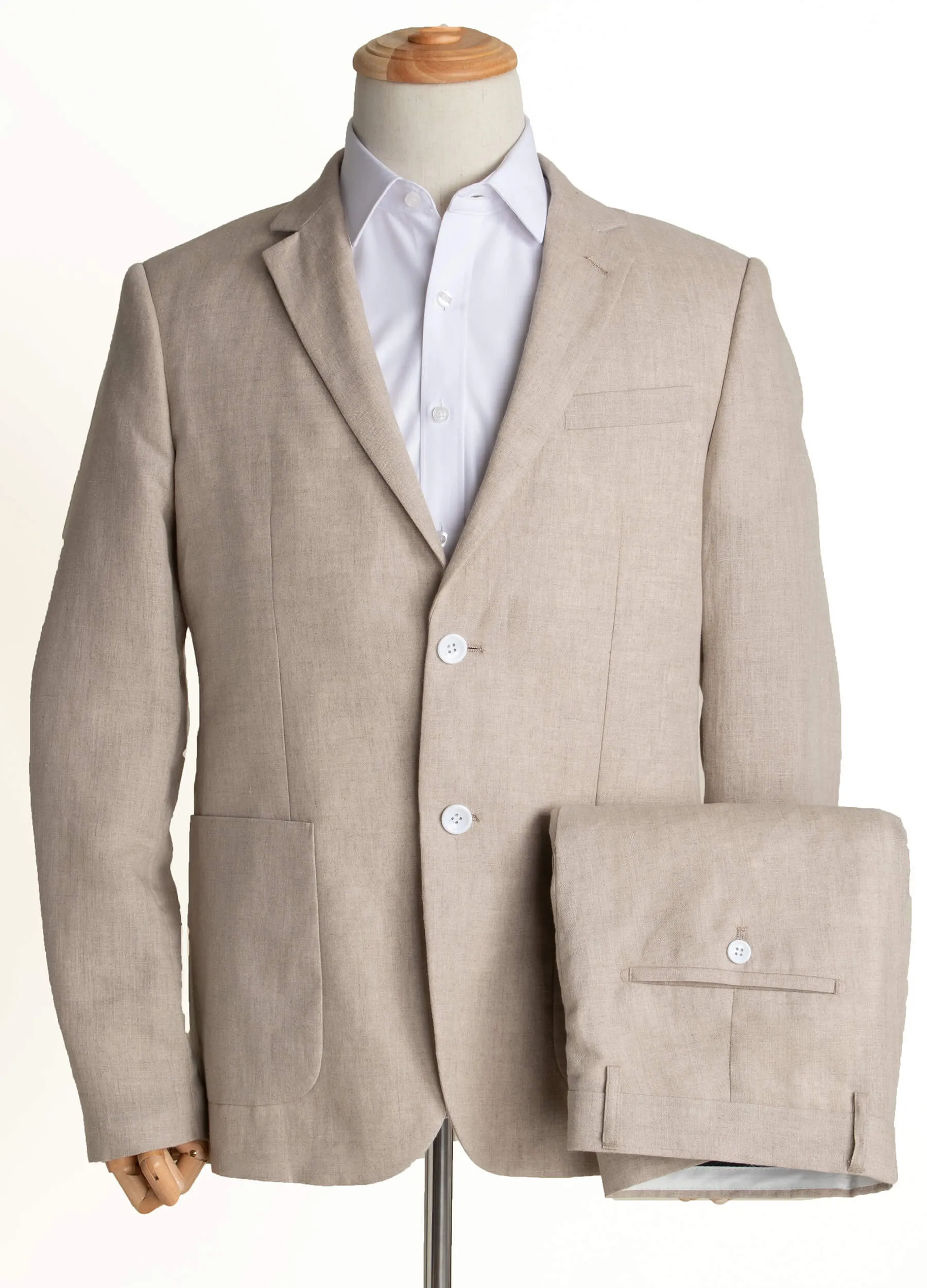 1PA1 Men's 100% Linen Khaki Jacket Trousers 2-Pieces Suit Set