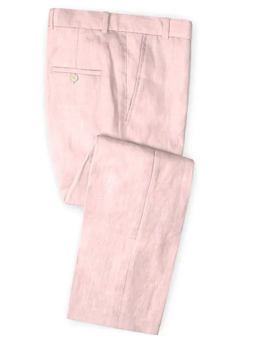 1PA1 Men's 100% Linen Pink Jacket Trousers 2-Pieces Suit Set