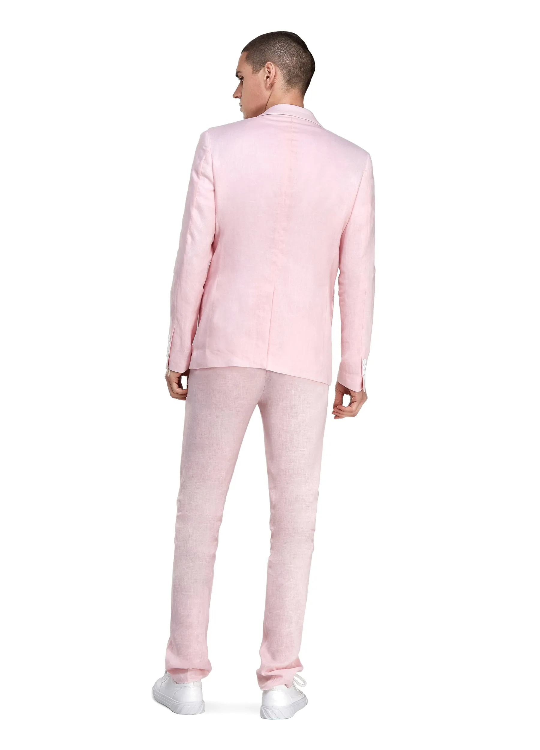 1PA1 Men's 100% Linen Pink Jacket Trousers 2-Pieces Suit Set