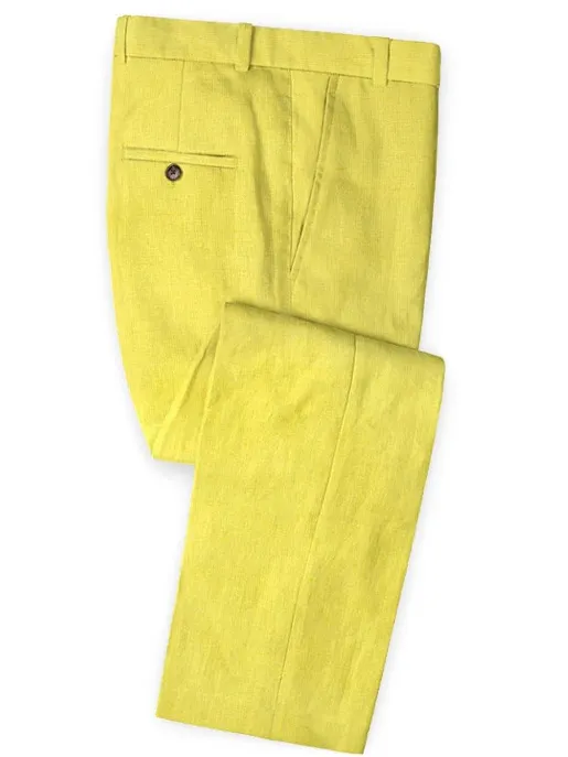 1PA1 Men's 100% Linen Yellow Jacket Trousers 2-Pieces Suit Set