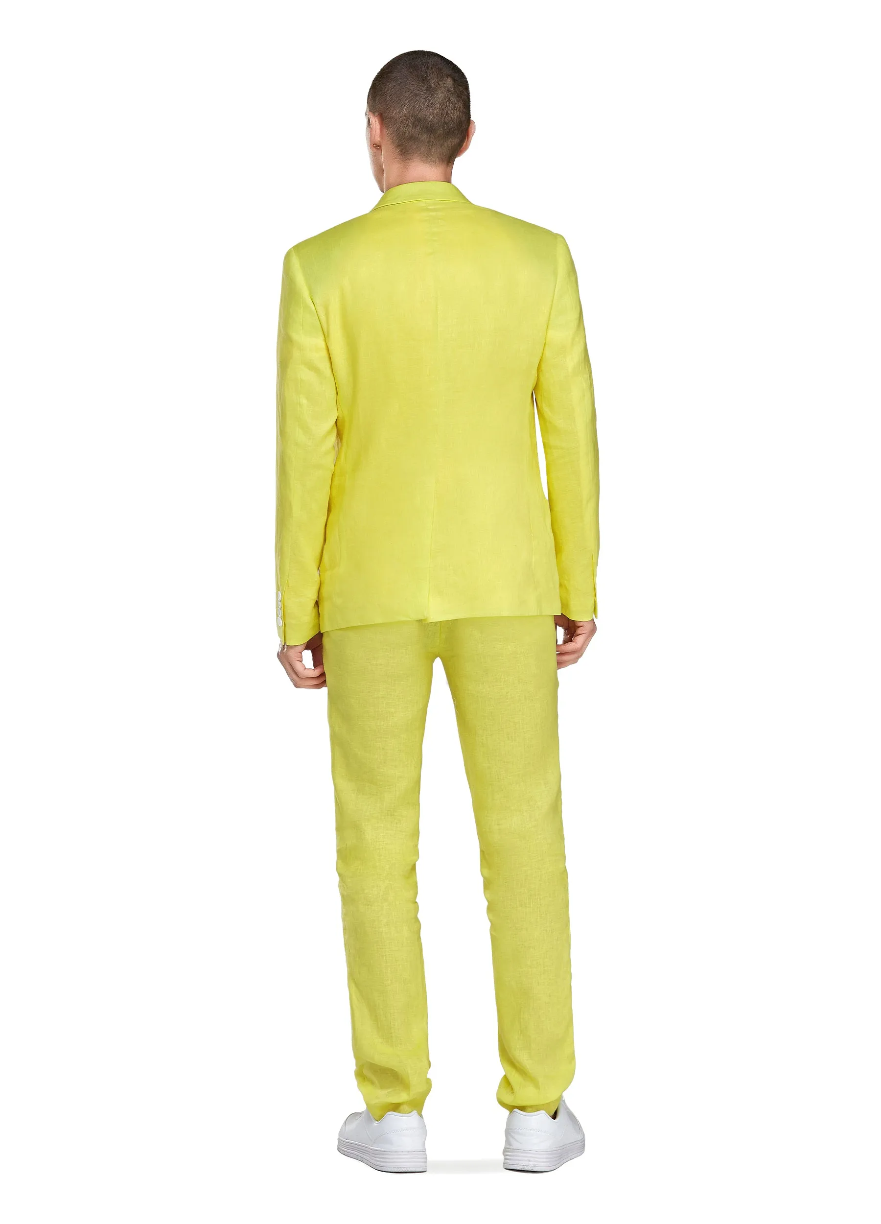 1PA1 Men's 100% Linen Yellow Jacket Trousers 2-Pieces Suit Set