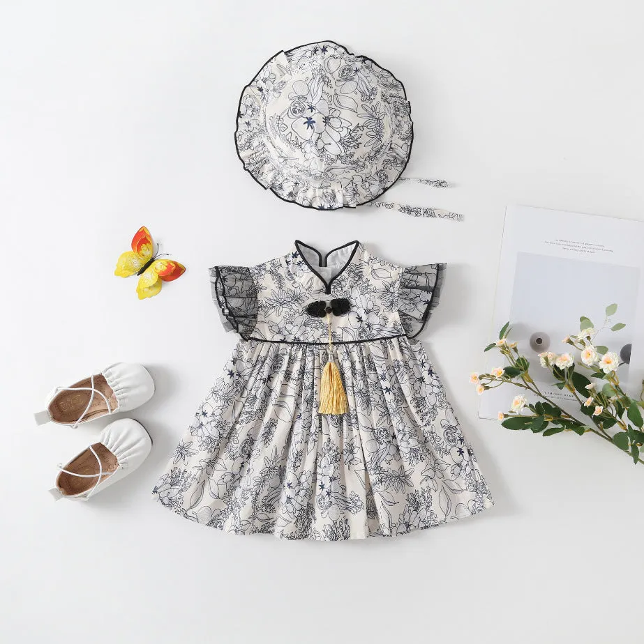 2024 Baby and Infant Girls' Chinese Style Princess Skirt Children's Retro Buckle Temperament Cheongsam Dress