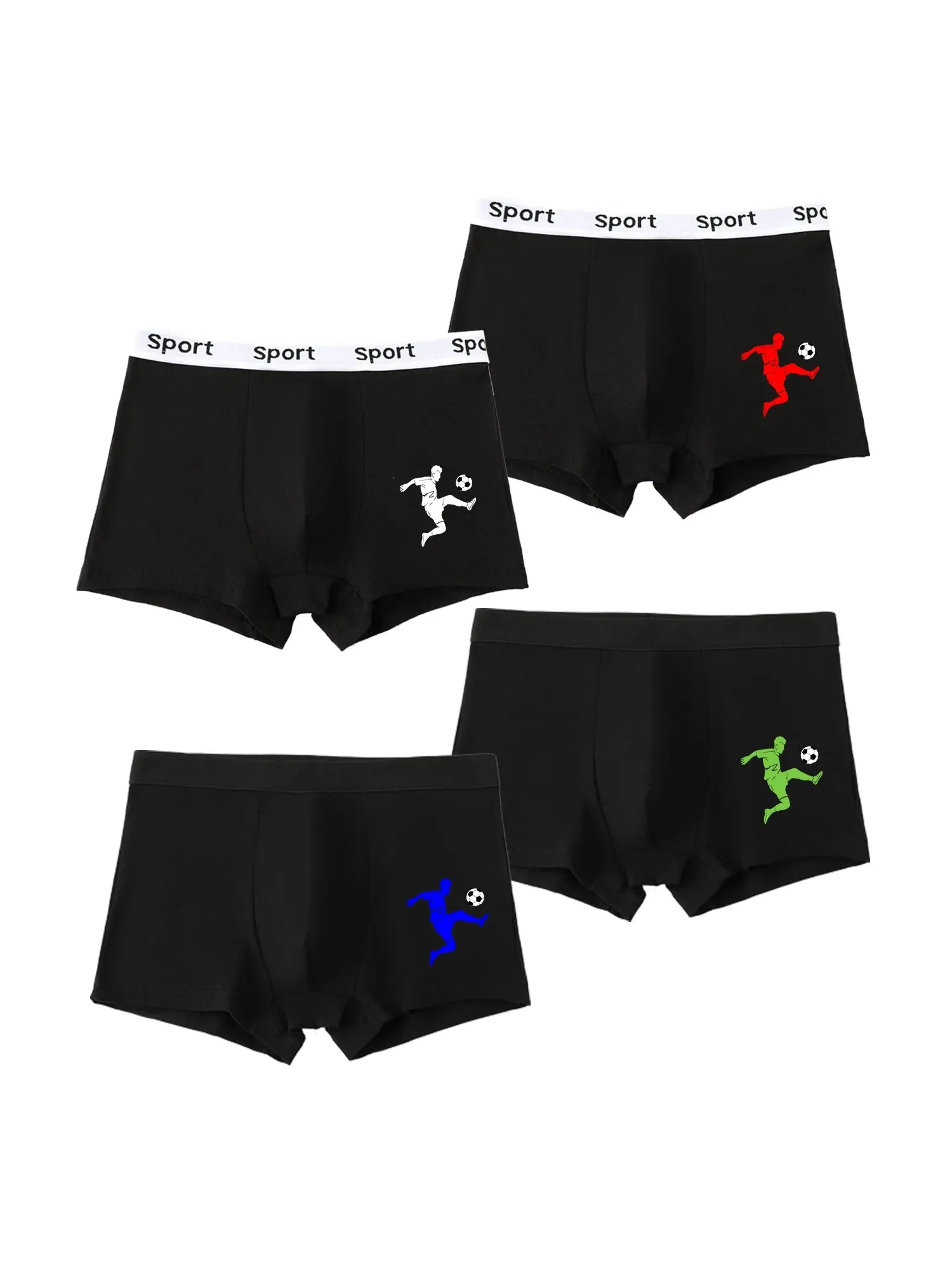 4pcs Boys Solid Color Boxers Letter Print Waist Simple Pattern Comfy Breathable Cotton Underwear