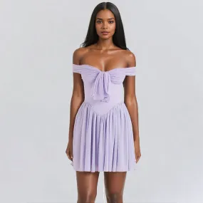 A&A Lilac Off-shoulder Pleated Mini Dress