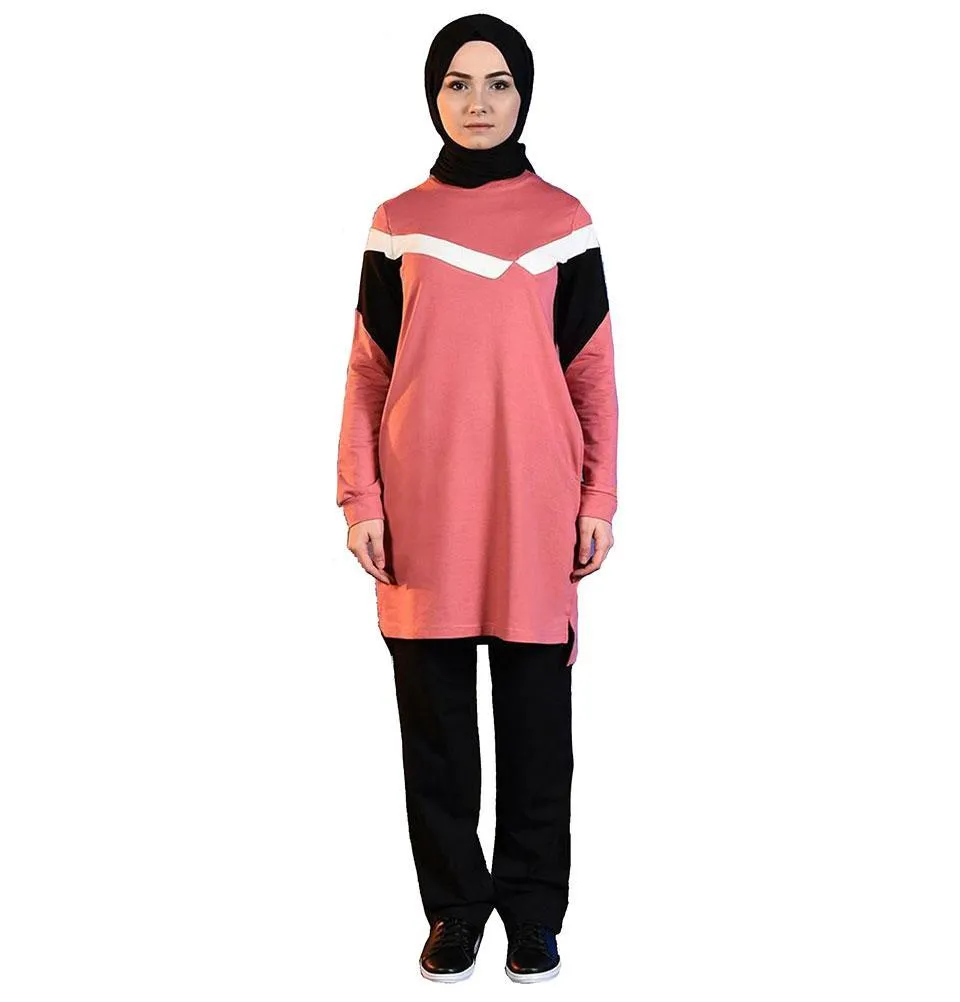 Abaci Modest Sporty Tunic & Pant Set 8344 Coral/Black