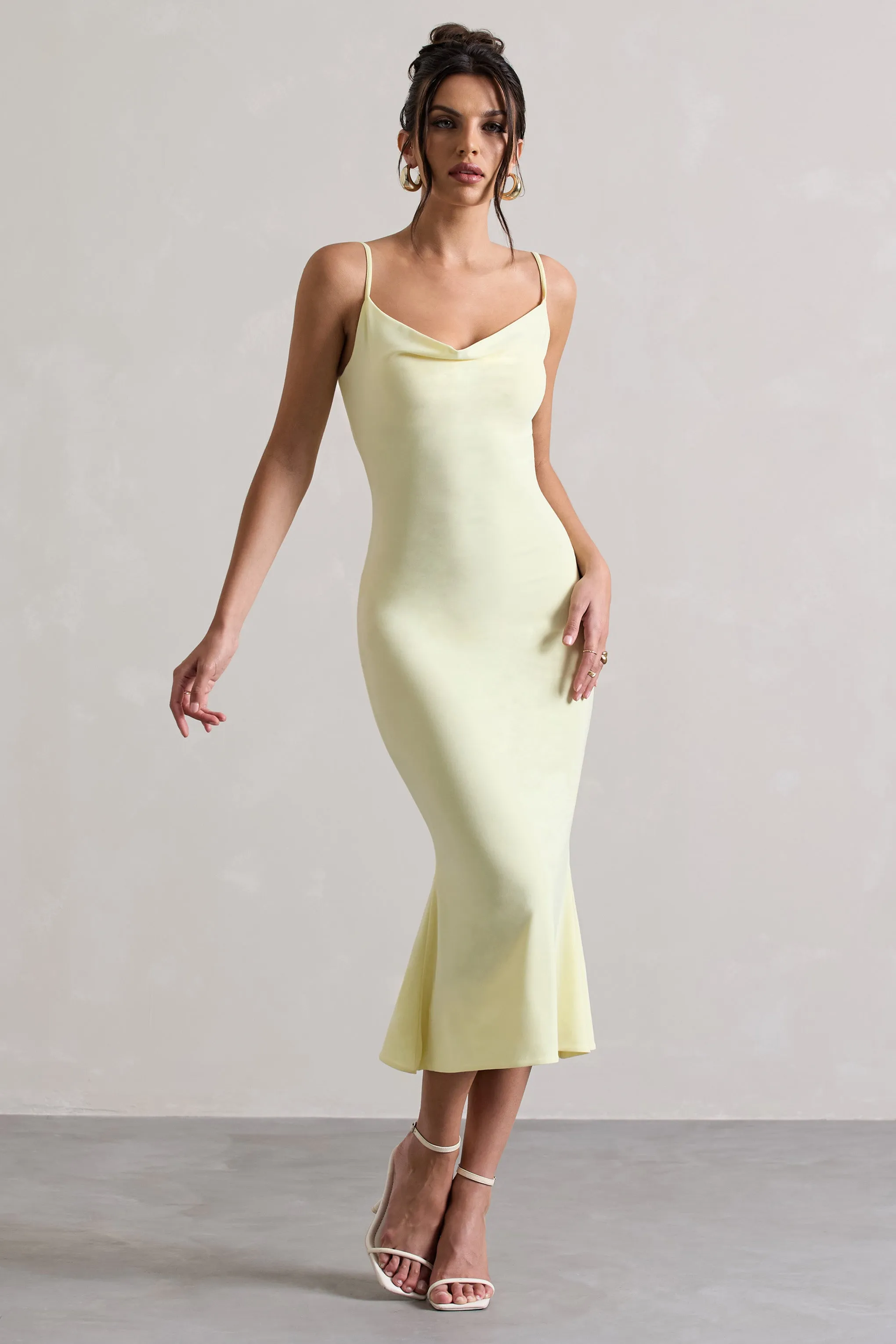 Addison | Lemon Cowl-Neck Open-Back Midi Dress With Lace