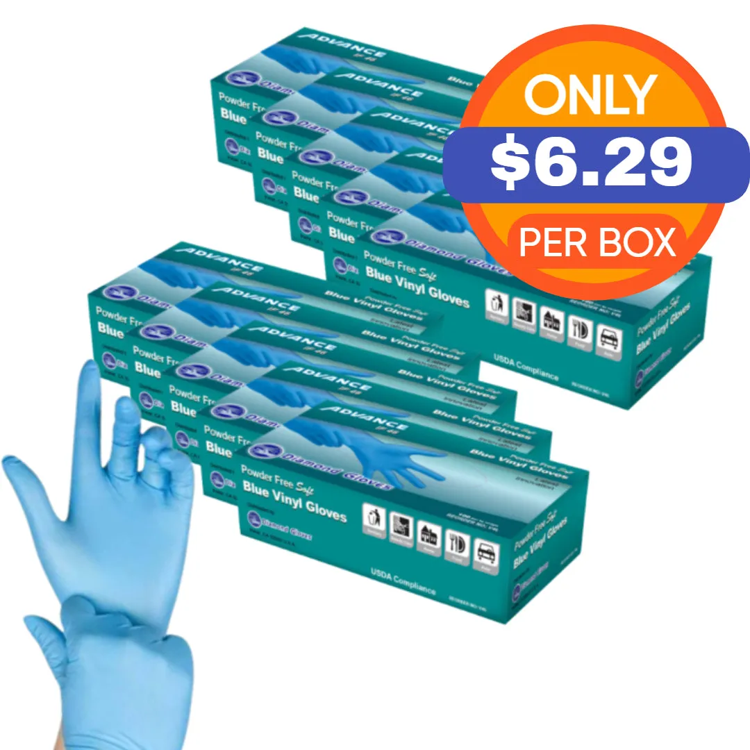 ADVANCE Blue Vinyl Gloves - Powder Free (4 Mil), 1,000 Gloves