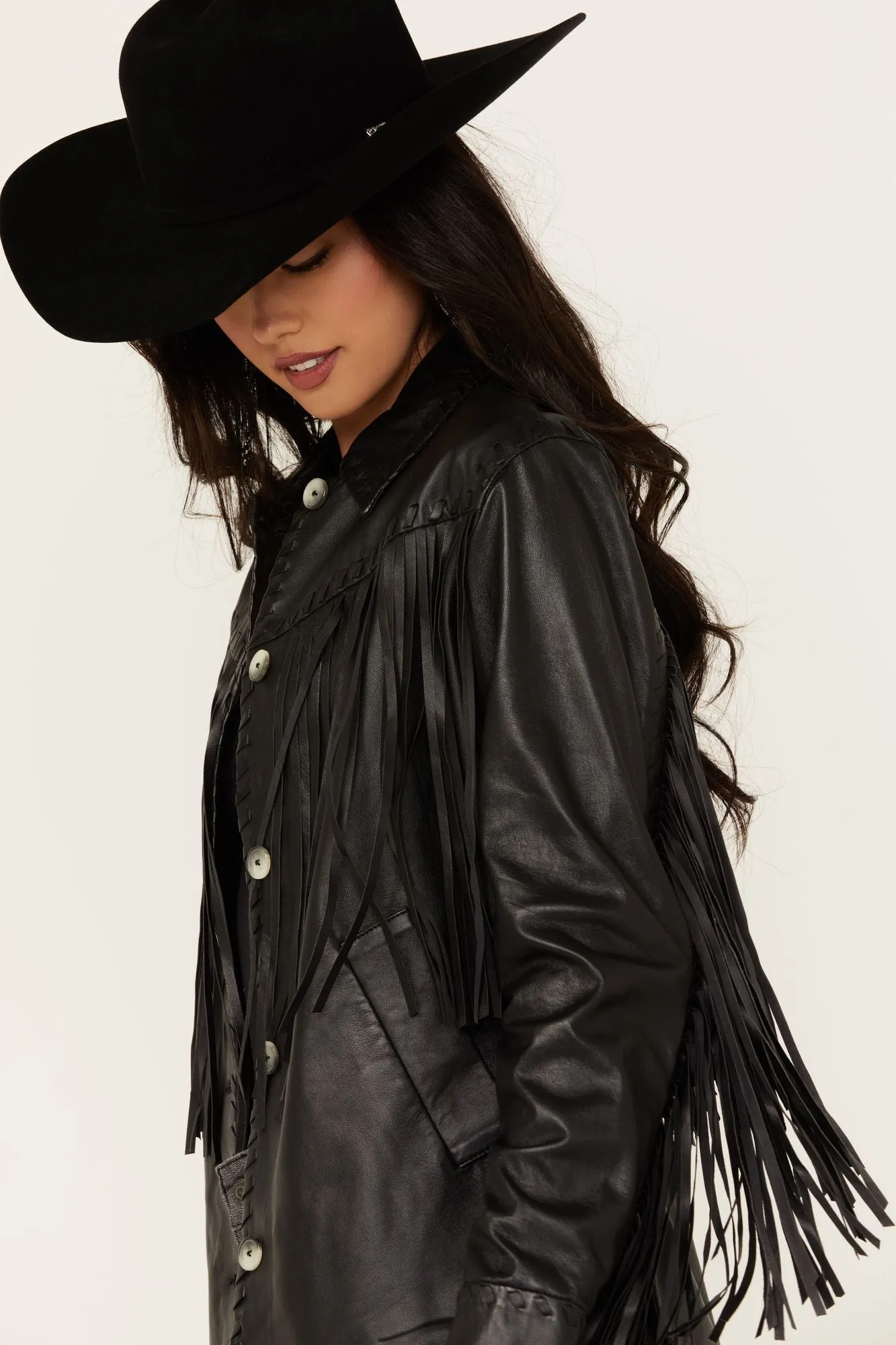 Amburn Leather Fringe Shacket