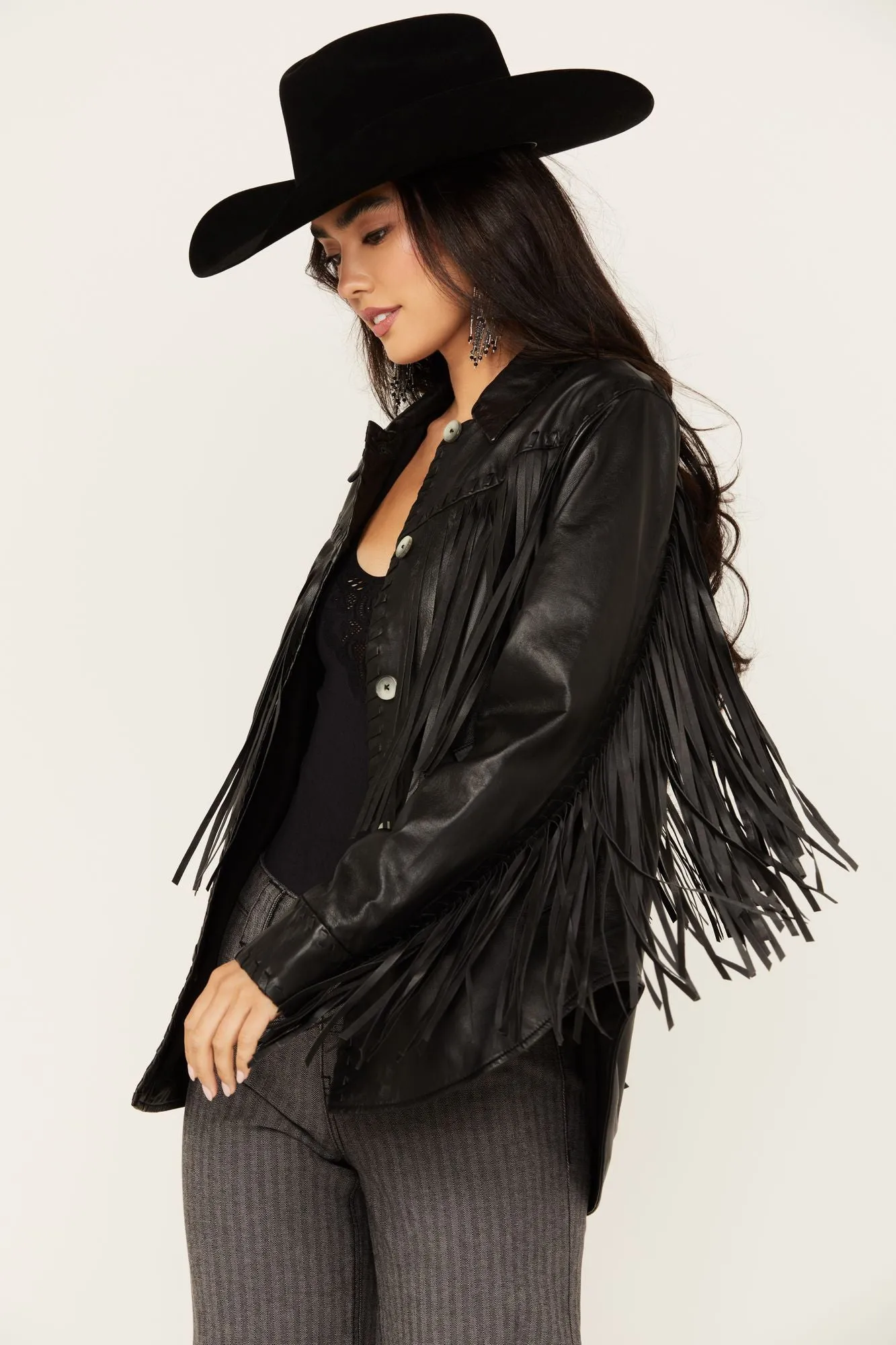 Amburn Leather Fringe Shacket