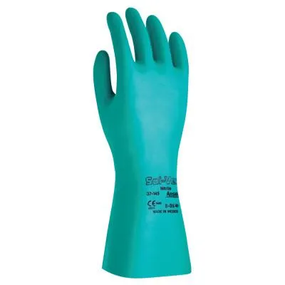 Ansell AlphaTec® Solvex® Nitrile Gloves, Gauntlet Cuff, Unlined, Size 8, Green, 11 mil, 37-145-8