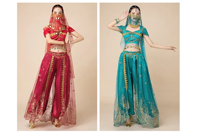 Arabian Princess Pants, Skirts, Tops Embroidered Bollywood Sets