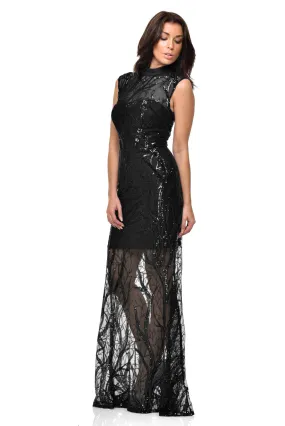 Astelle Black Tree Effect Sequin Sheer Maxi Dress
