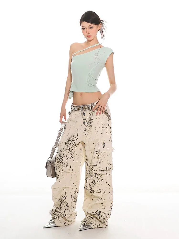 Asymmetrical One-Shoulder Crop Top with Embroidery Detail