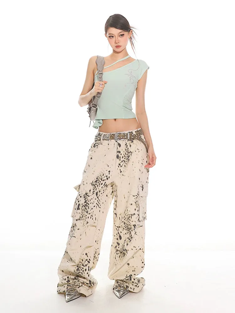 Asymmetrical One-Shoulder Crop Top with Embroidery Detail