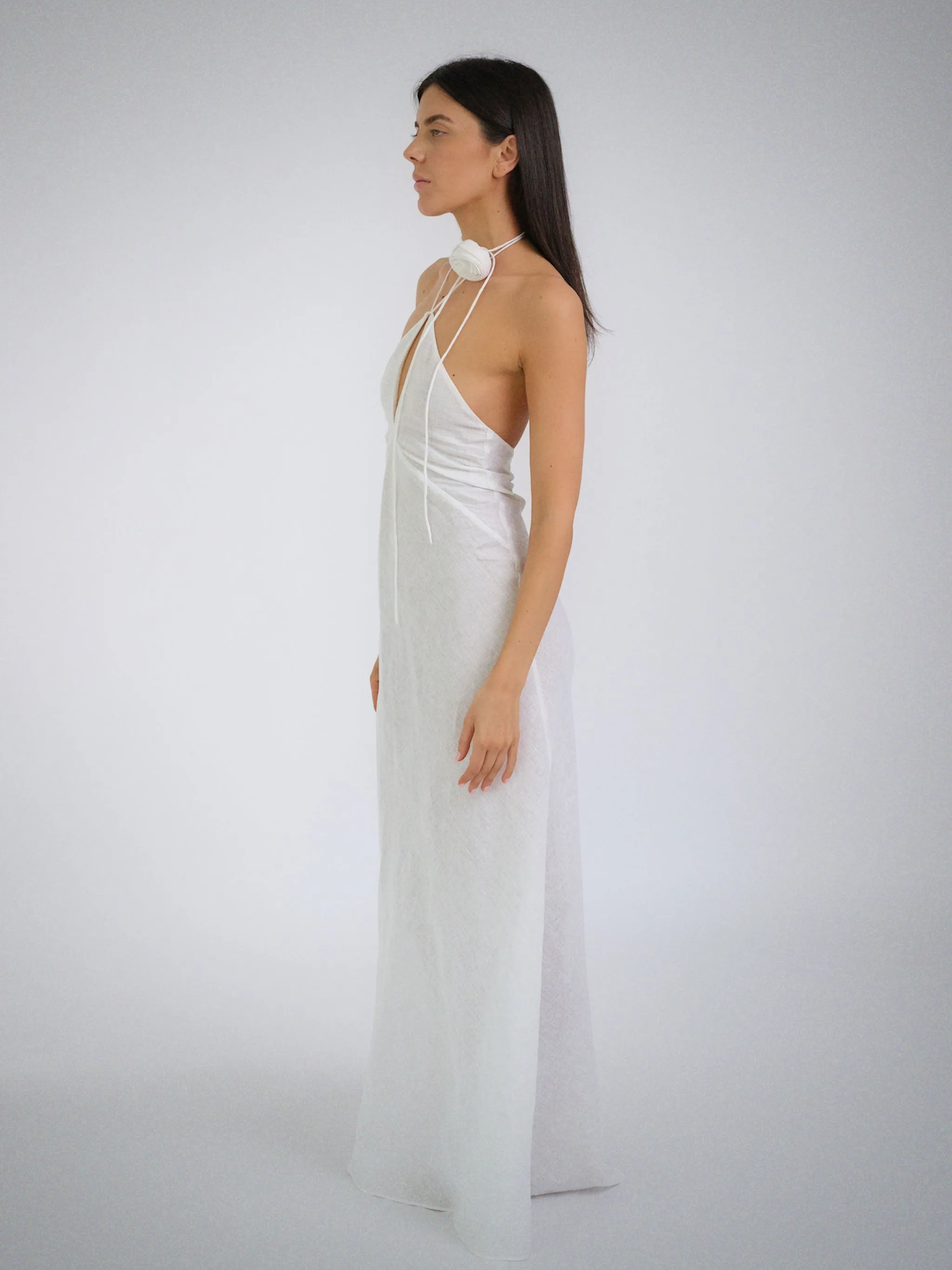 Athena Linen Maxi Dress White