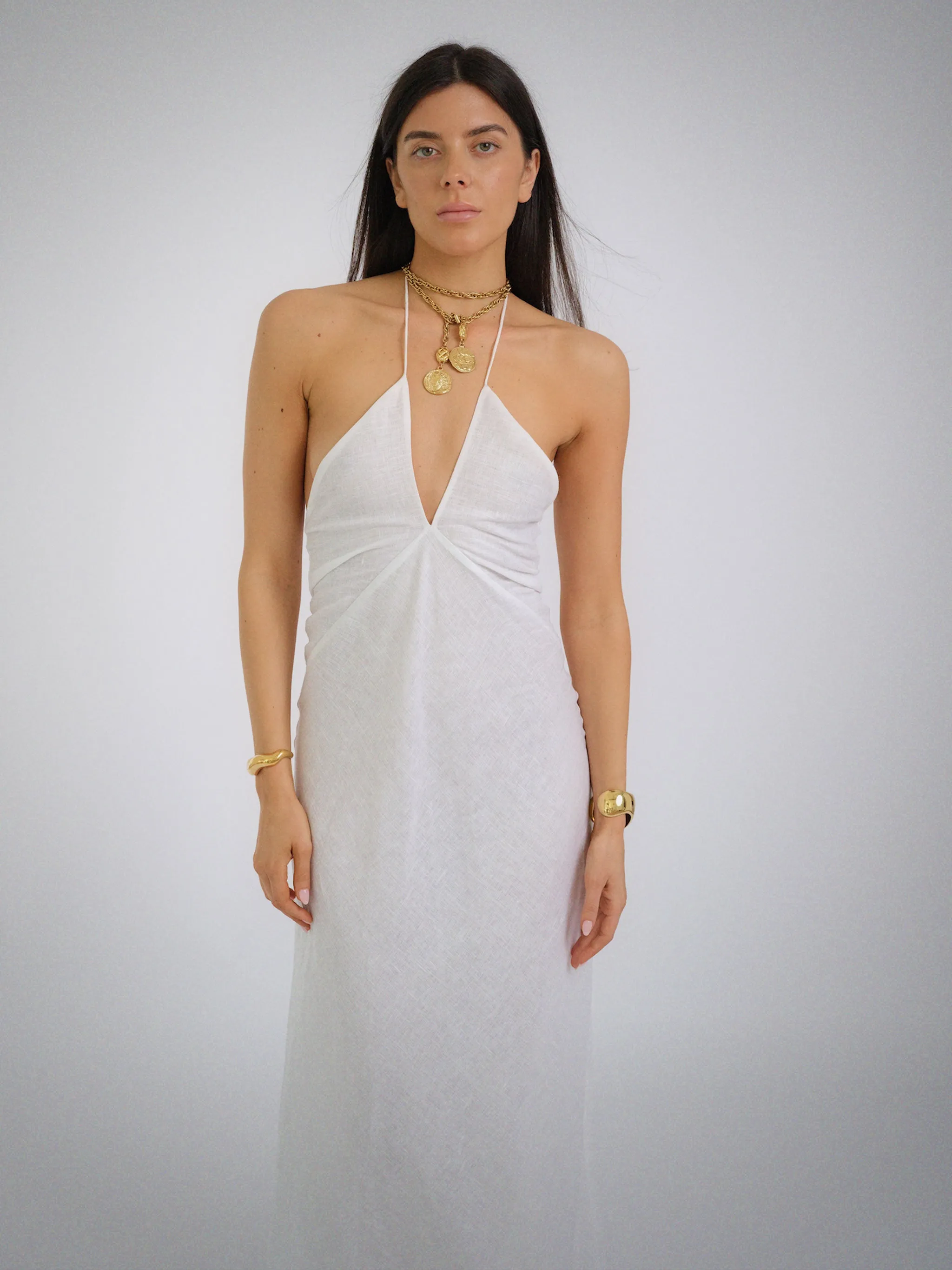 Athena Linen Maxi Dress White