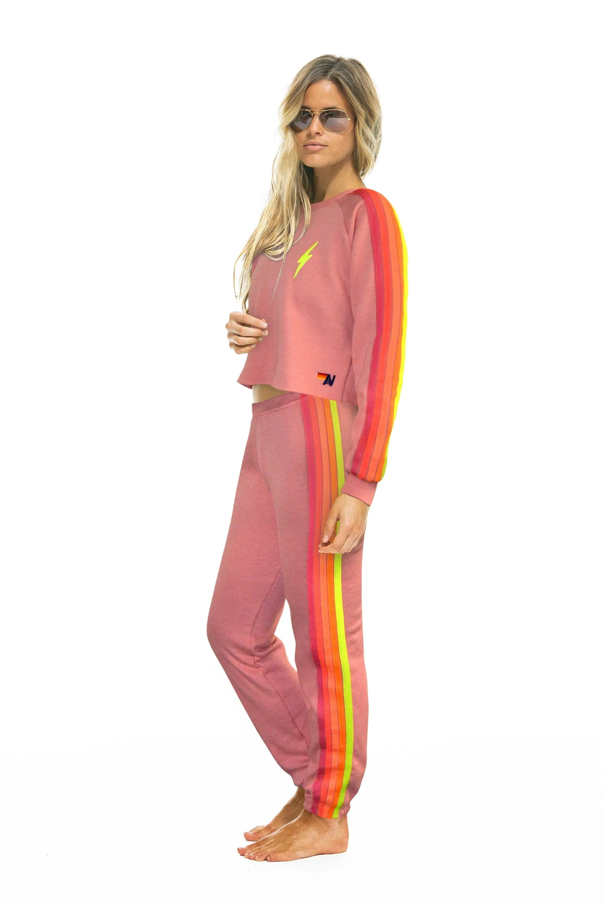 Aviator Nation - 5 Stripe Women's Sweatpant in Rose/Neon