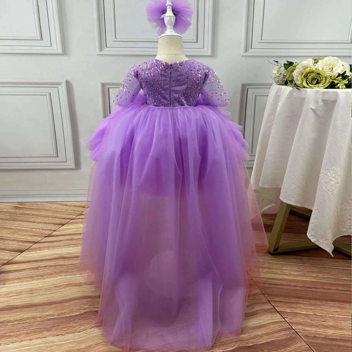 Baby Birthday Dress Girls Tail Princess Dress Fashion V Neck Short Sleeve Cake Dress