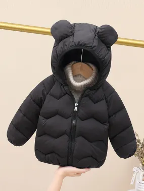 Baby Boys Warm Padded Jacket, Kids Cute Hooded Zip Up Coat With Ears For Winter/fall