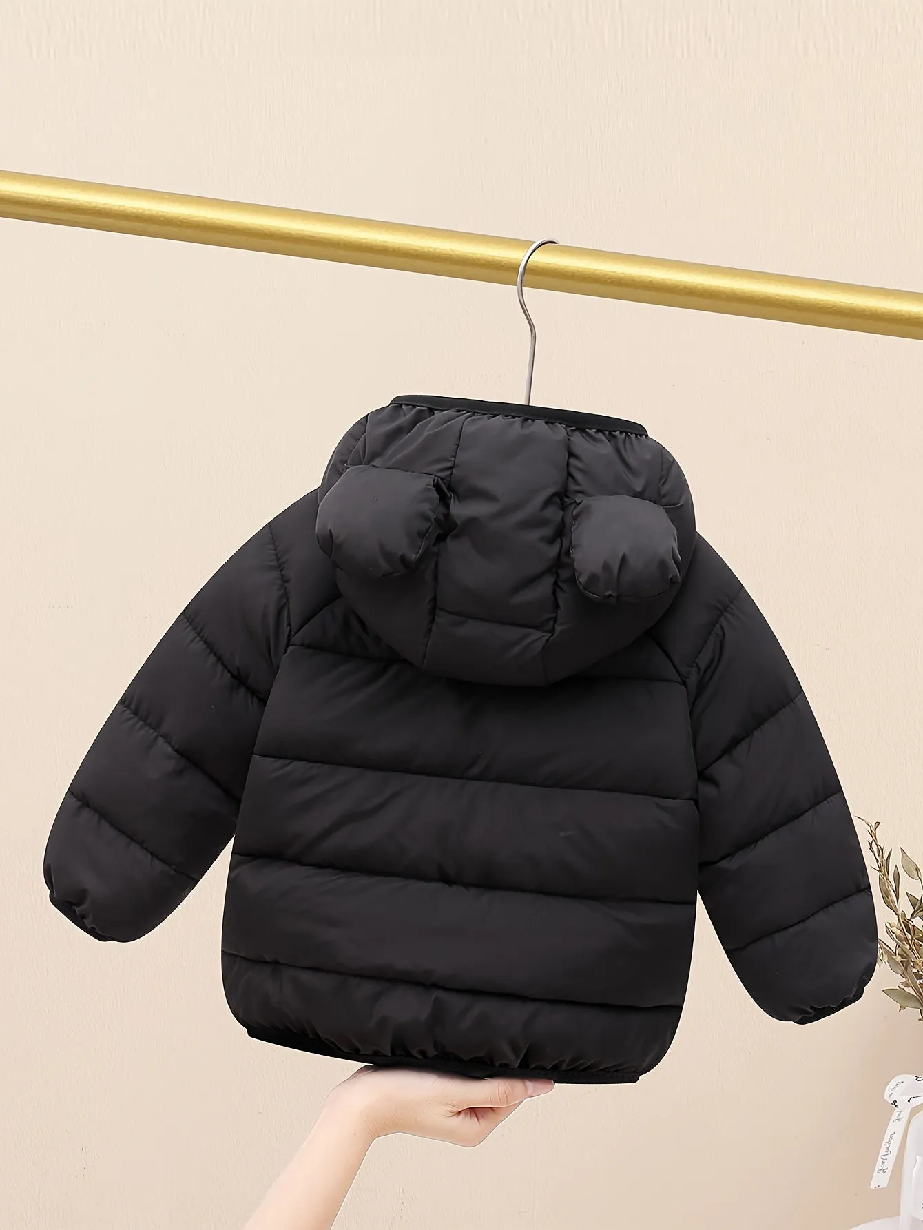 Baby Boys Warm Padded Jacket, Kids Cute Hooded Zip Up Coat With Ears For Winter/fall