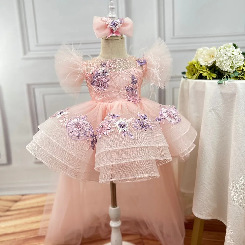 Baby tail princess dress girls fashion little flying sleeve embroidered princess dress