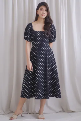 Balwinder Wrap Back Midi Dress In Black Dots