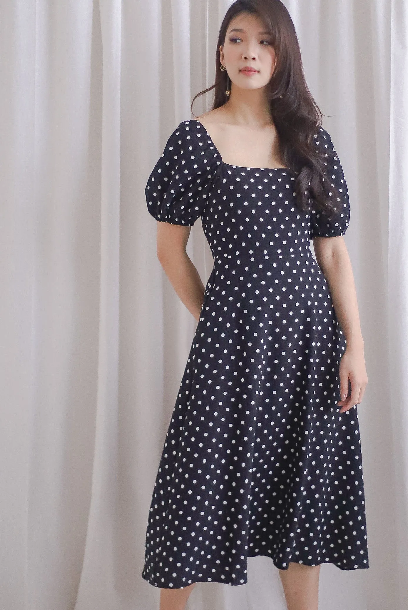 Balwinder Wrap Back Midi Dress In Black Dots