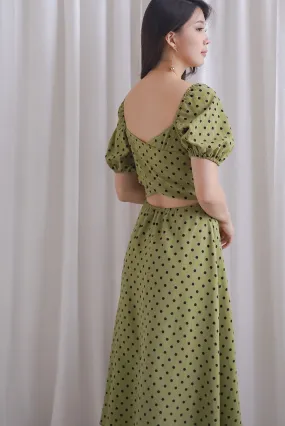 Balwinder Wrap Back Midi Dress In Matcha Dots