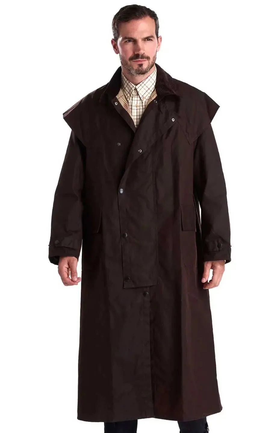 BARBOUR Stockman Wax Jacket - Mens Long Coat - Brown