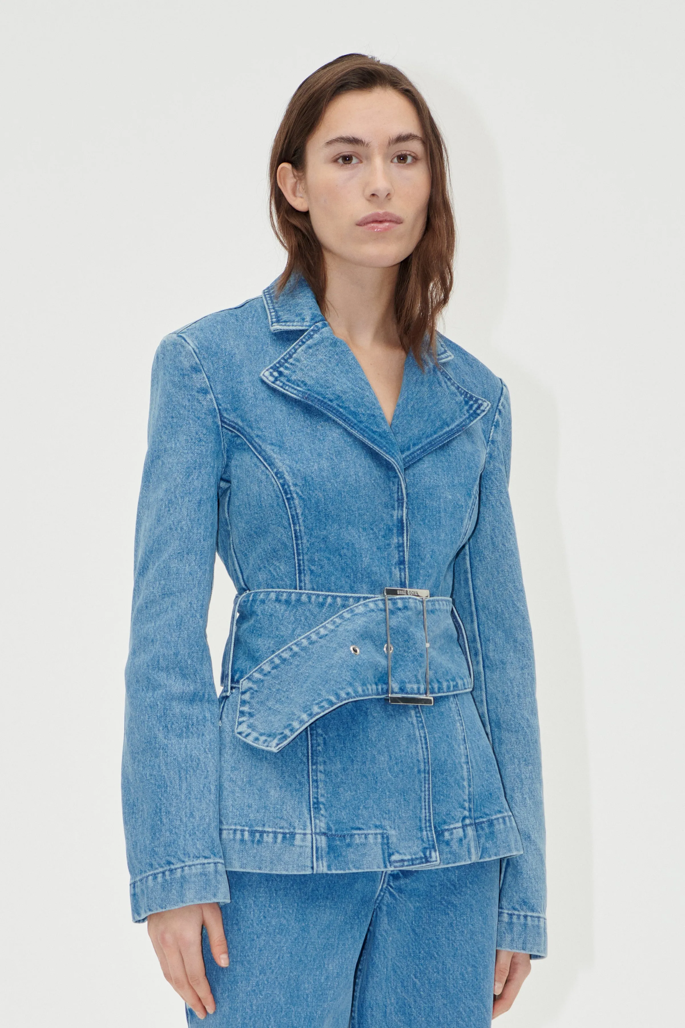 Belted Tailored Jacket - Denim Blue