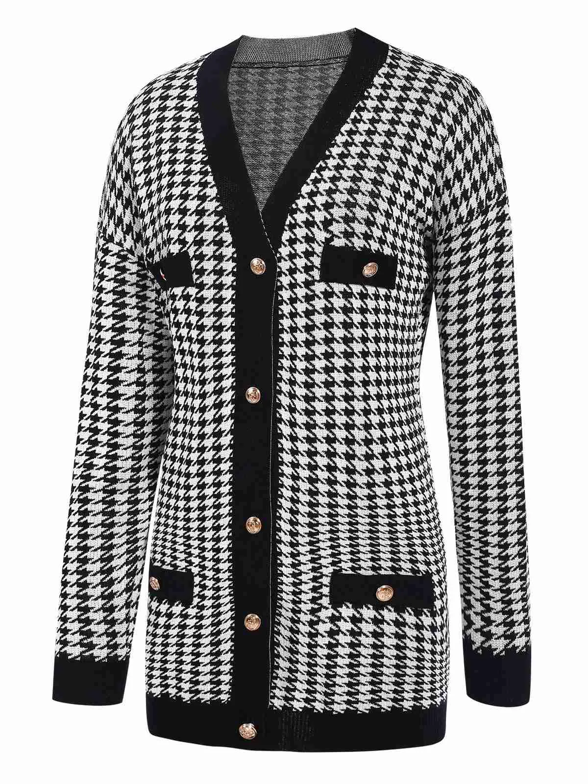 Black 1950s Houndstooth Checkerboard Coat