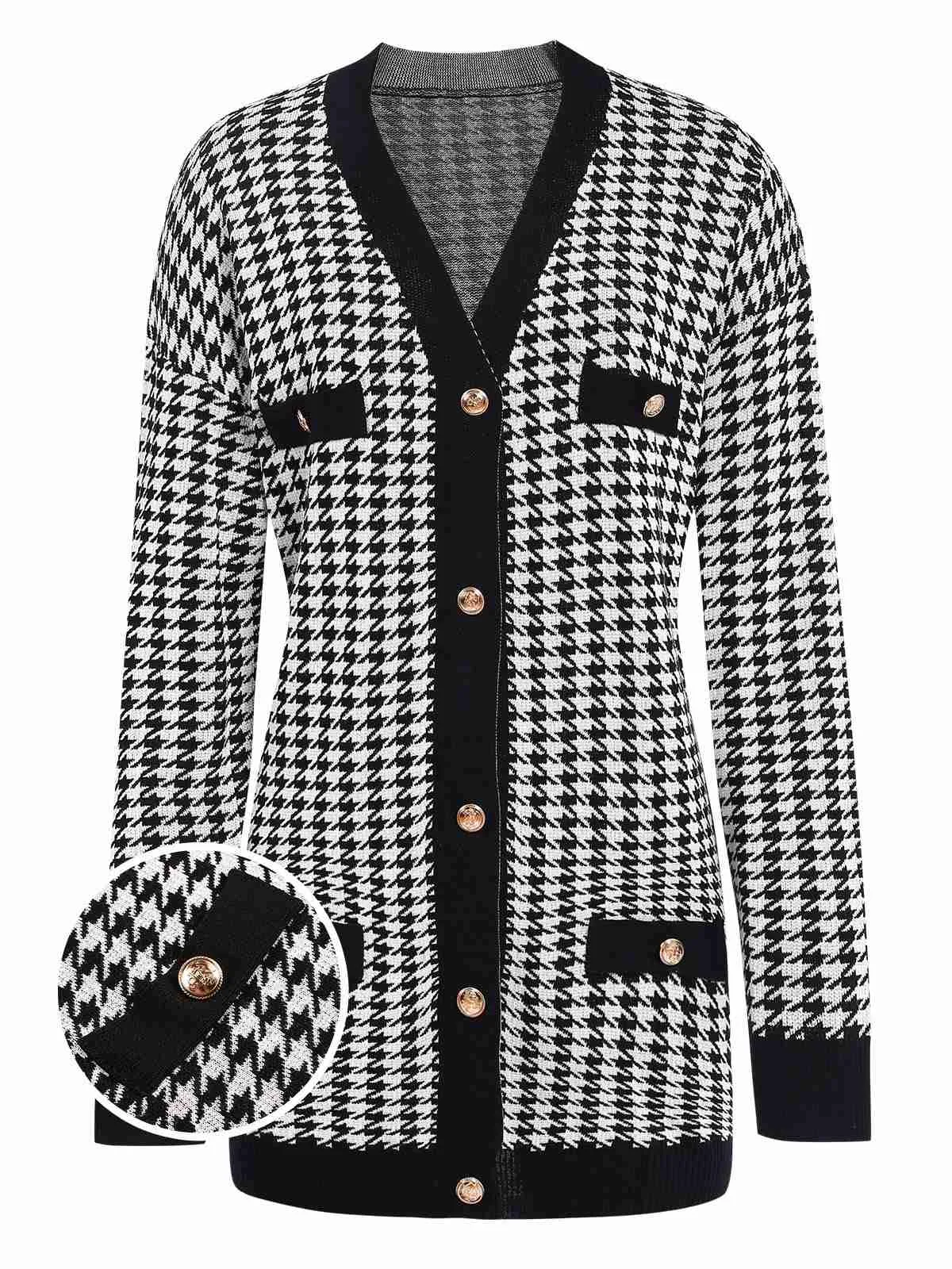 Black 1950s Houndstooth Checkerboard Coat