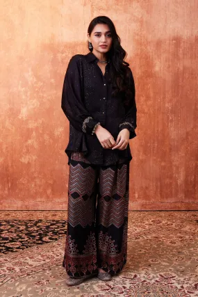 Black Ajrakh Printed Habutai Silk Co-Ord Set