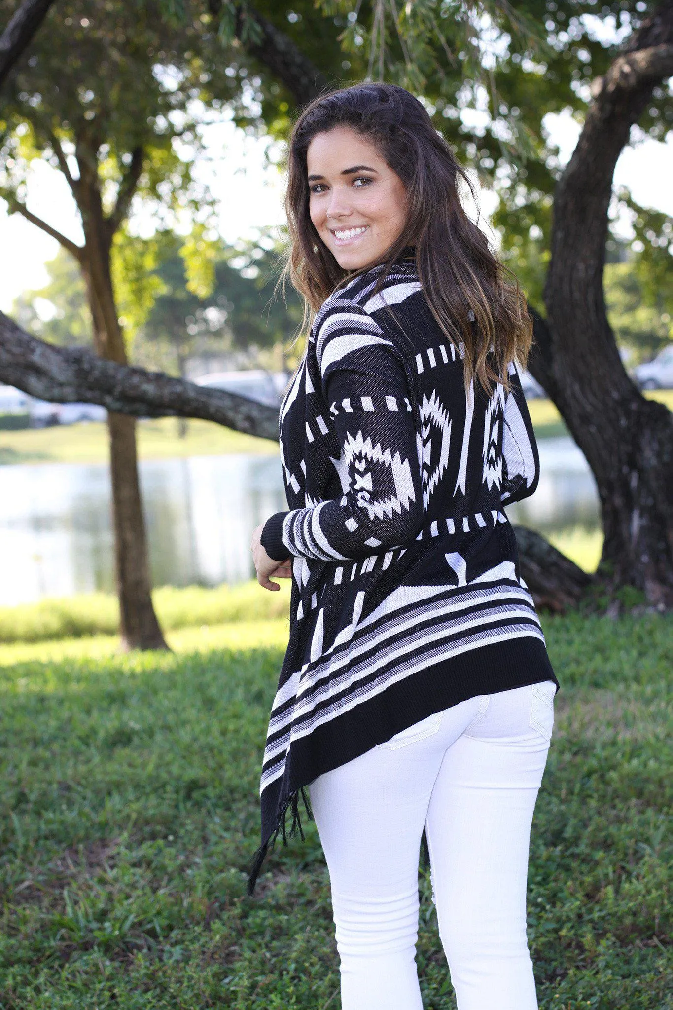 Black and White Fringe Cardigan