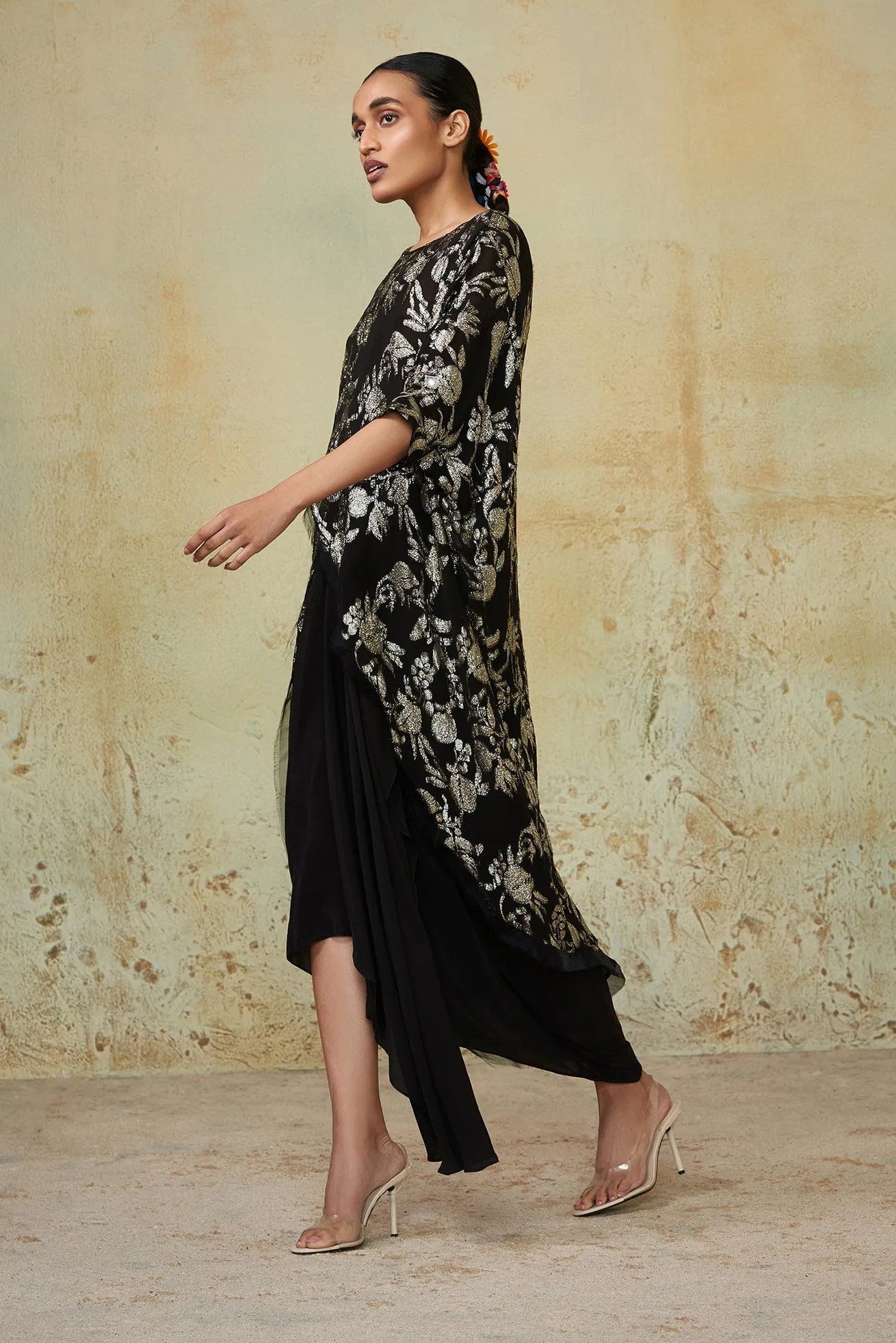 Black Embroidered Wrap Tunic