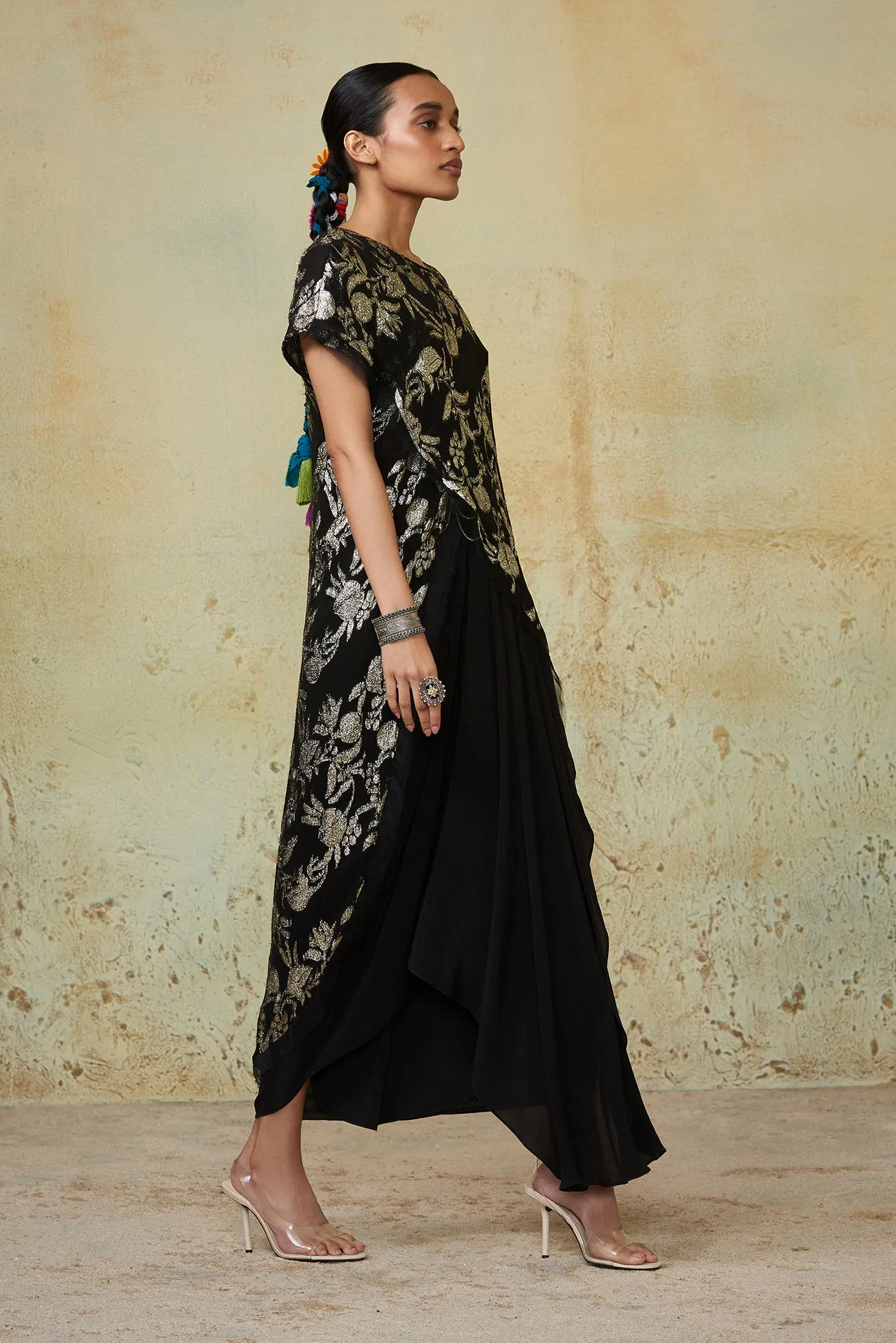 Black Embroidered Wrap Tunic