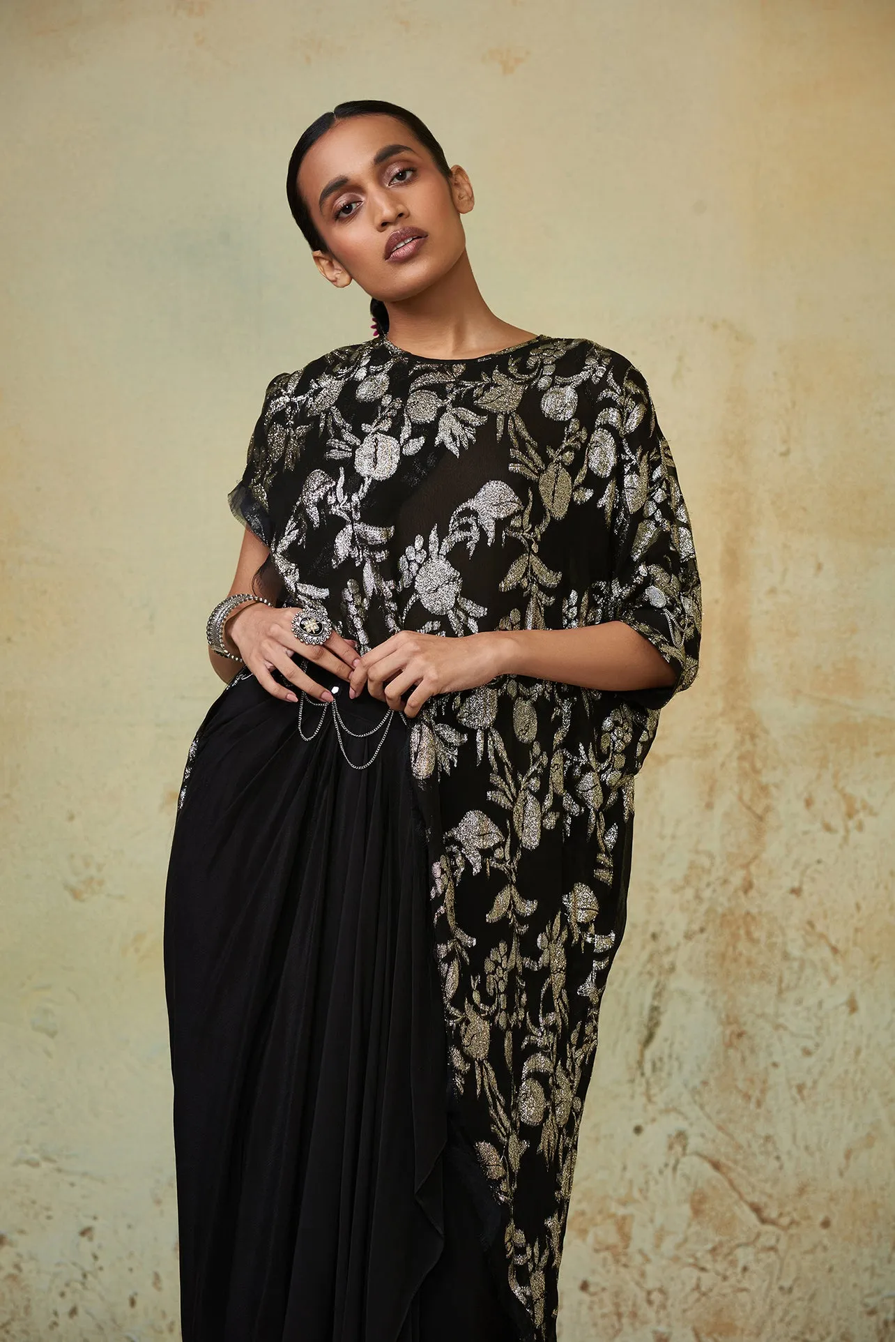 Black Embroidered Wrap Tunic