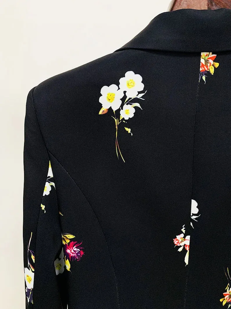 Black Floral Suit Fitted Blazer   Flare Trousers