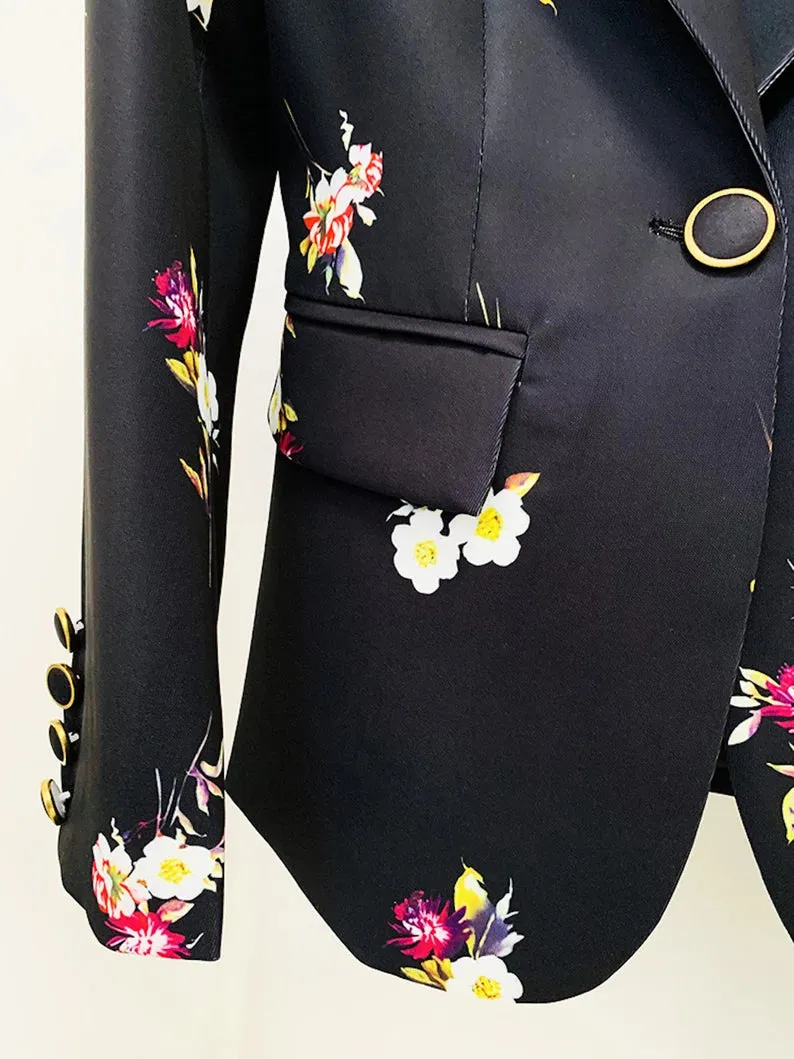 Black Floral Suit Fitted Blazer   Flare Trousers