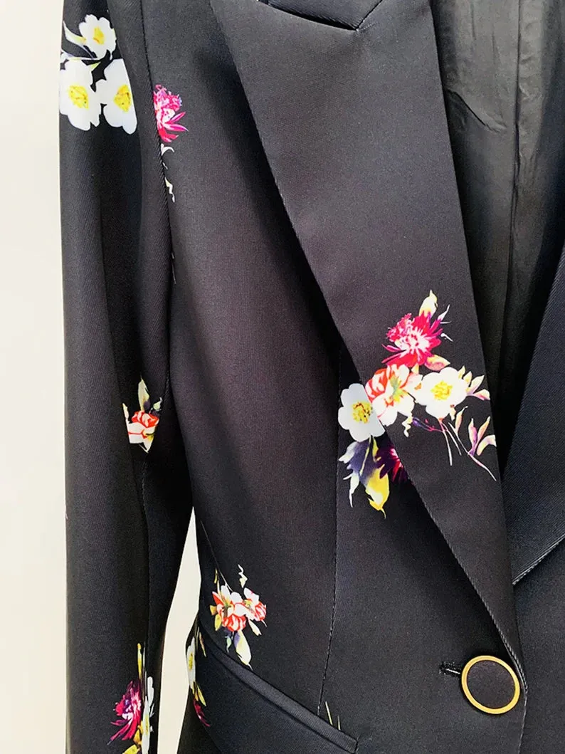 Black Floral Suit Fitted Blazer   Flare Trousers