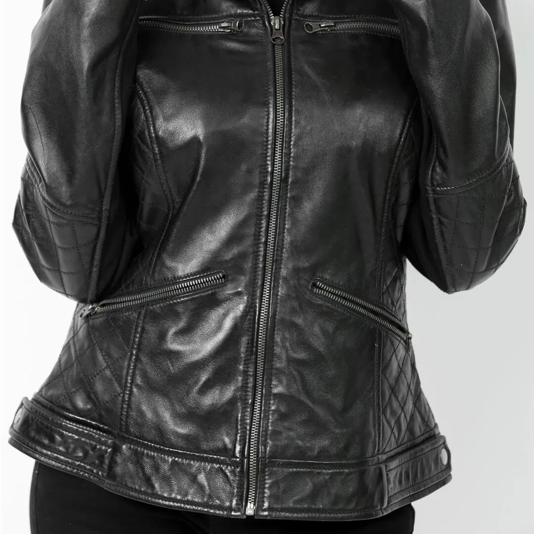 Black Quilted Leather Biker Jacket