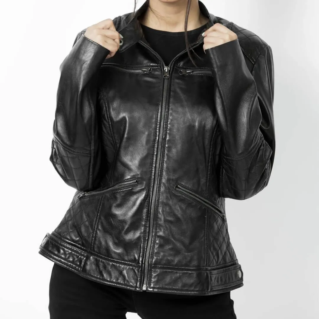 Black Quilted Leather Biker Jacket