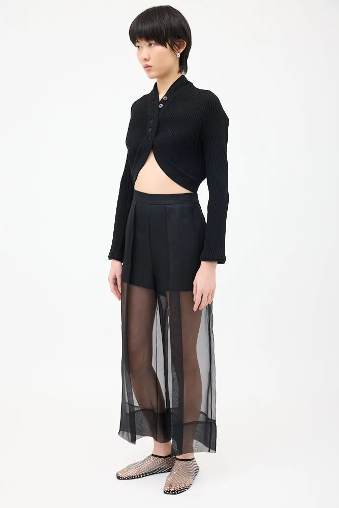 Black Silk Organza & Crepe Cropped Trouser